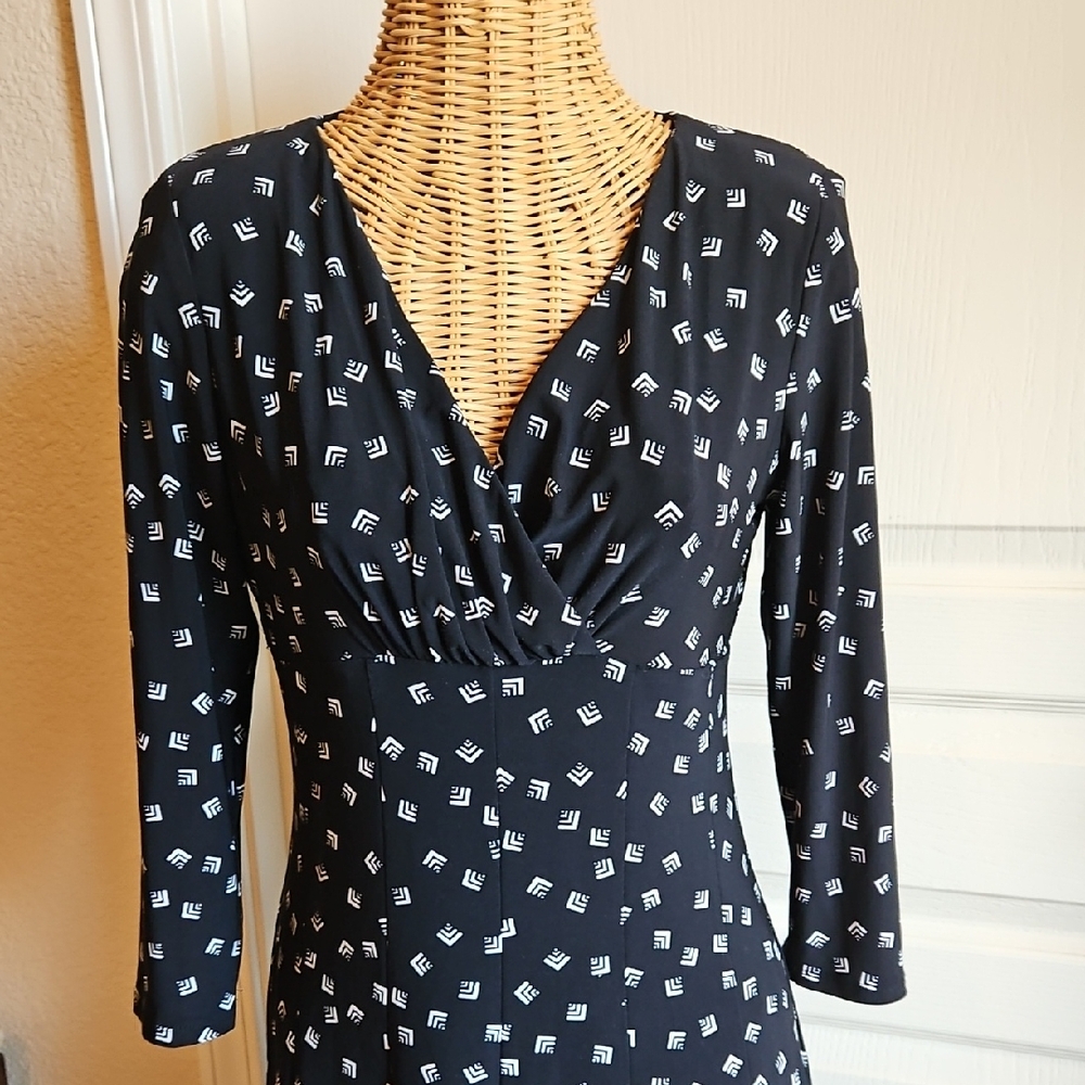 Ralph Lauren Black Surplice Dress with V-neck and 3/4 Sleeves